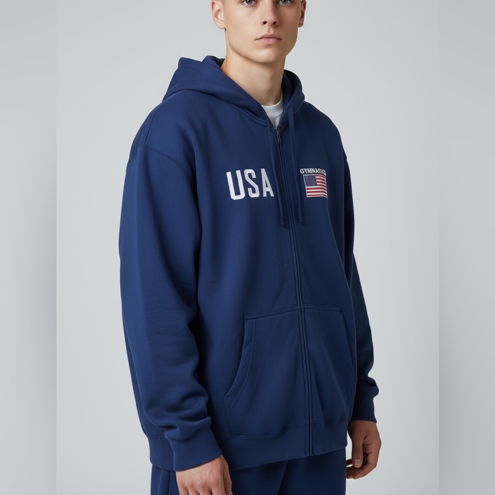 Port & Company Size 2XL Custom-Made USA Gymnastics Navy Fleece Full Zip Hoodie